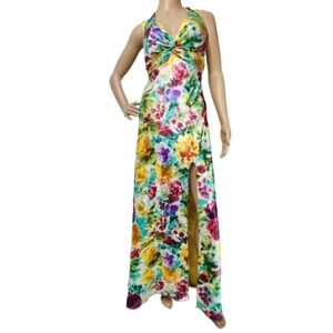 Niki by Niki Livas NWT Spring Showers Satin Floral Maxi Dress Size 8